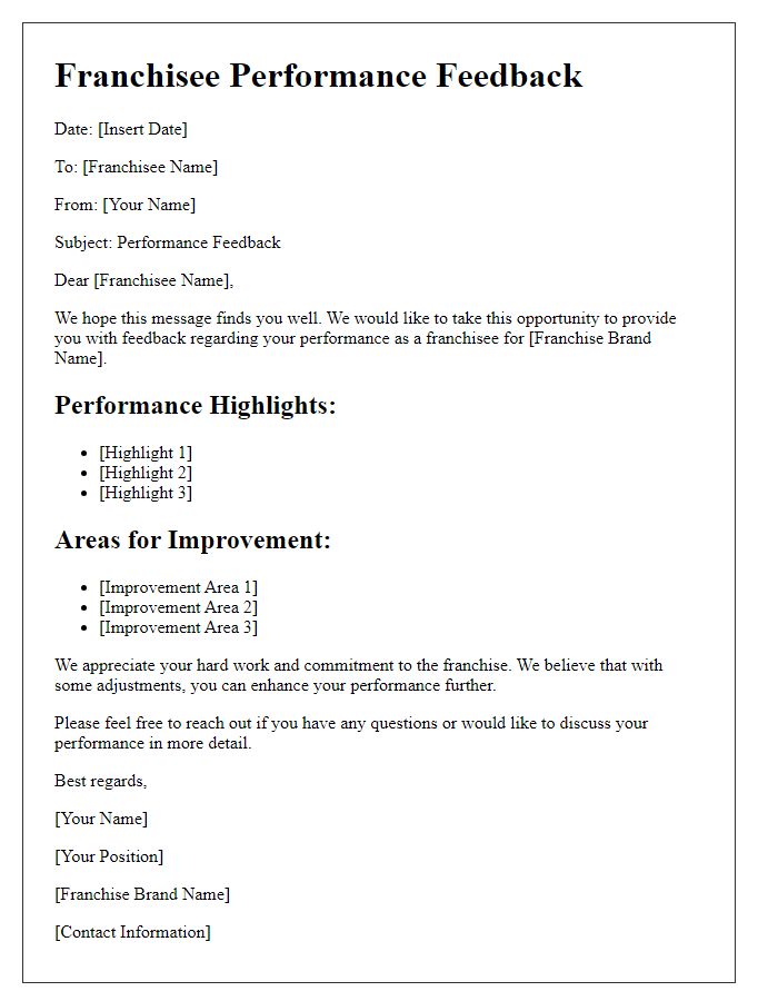 Letter template of franchisee performance feedback