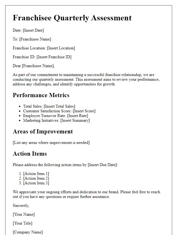 Letter template of franchisee quarterly assessment