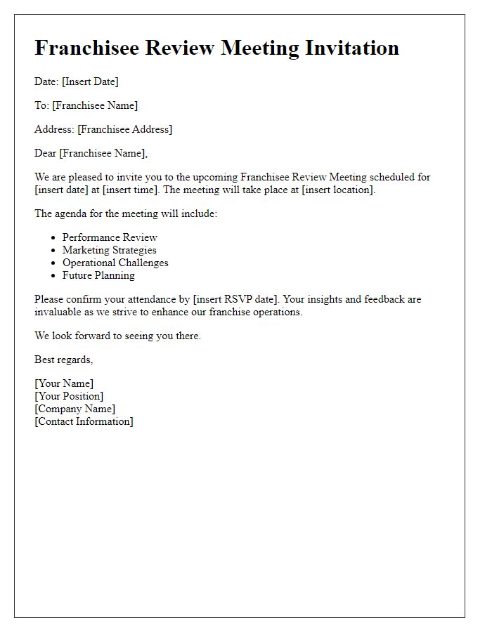 Letter template of franchisee review meeting