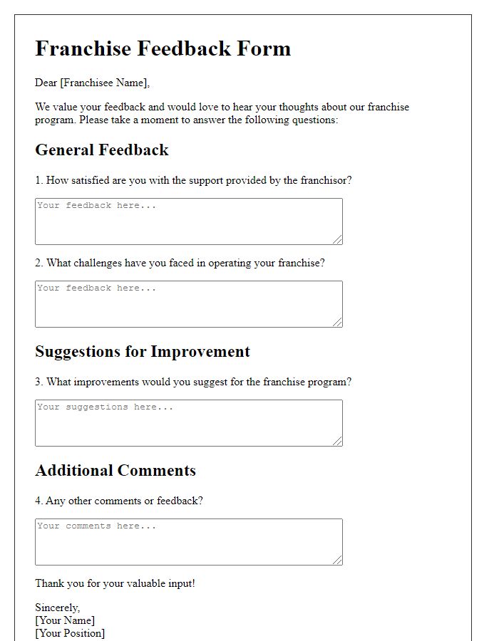 Letter template of Franchise Feedback Mechanism