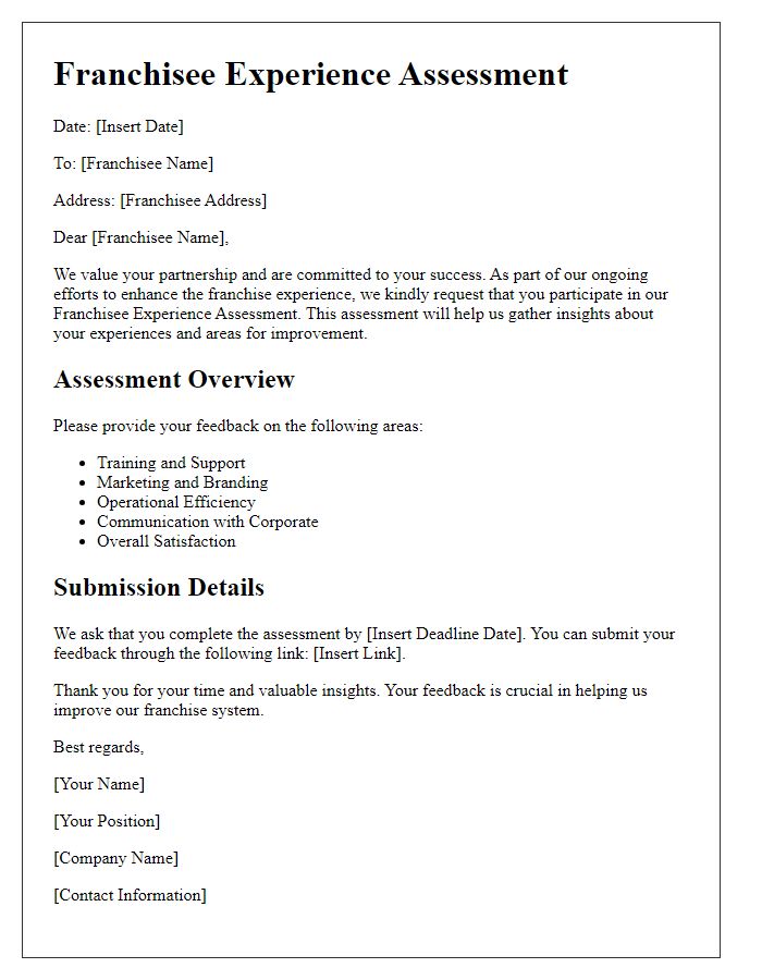 Letter template of Franchisee Experience Assessment