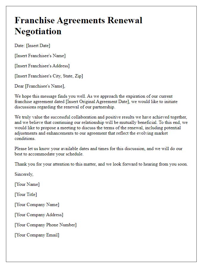 Letter template of Franchise Agreements Renewal Negotiation