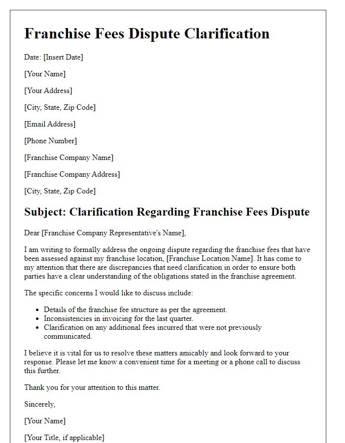 Letter template of Franchise Fees Dispute Clarification