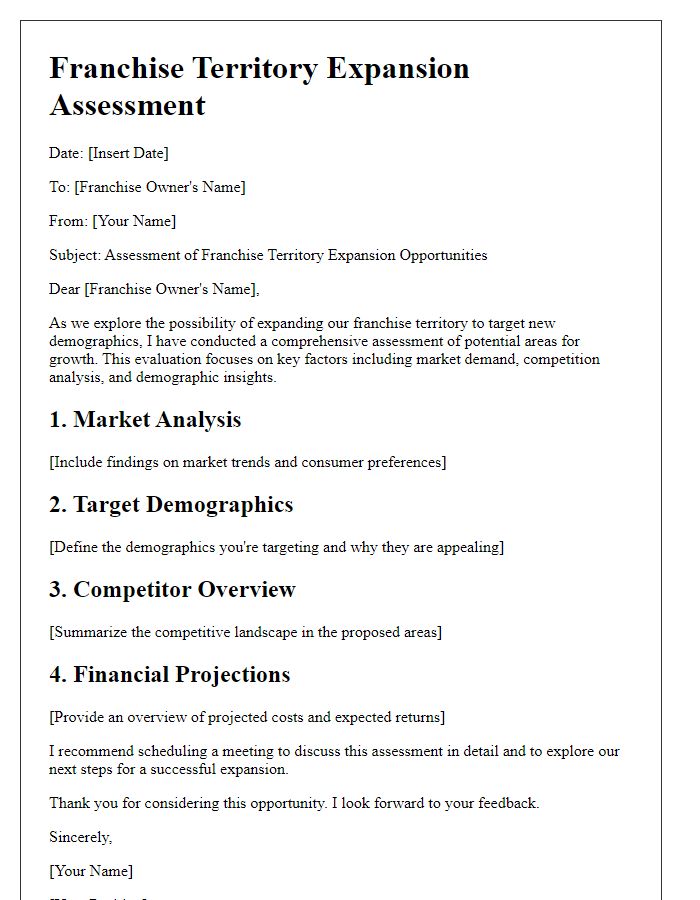 Letter template of franchise territory expansion assessment for new demographic targeting.