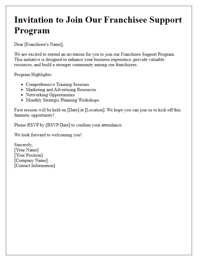 Letter template of franchisee support program invitation