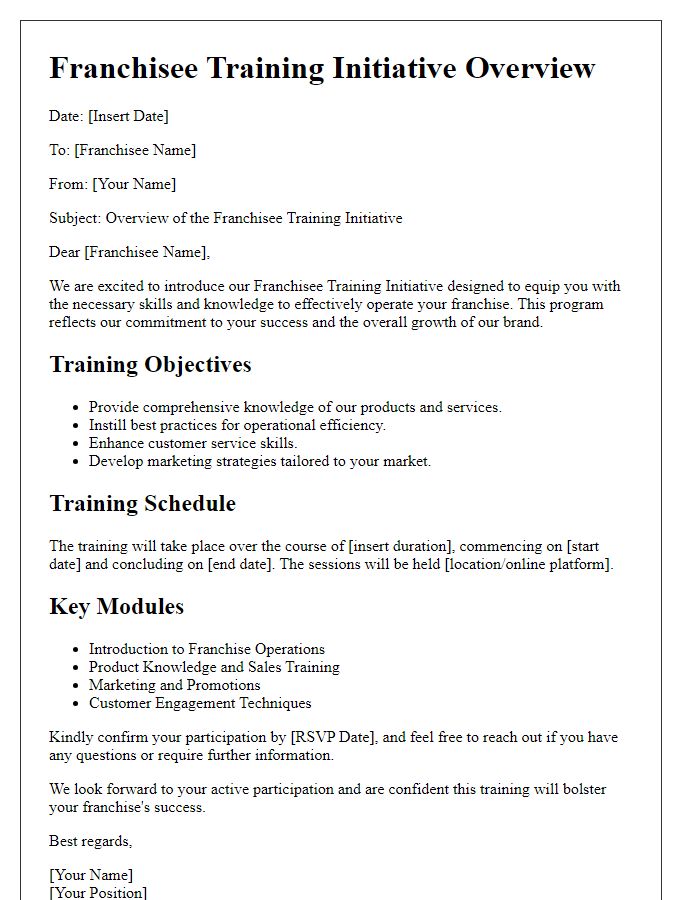 Letter template of franchisee training initiative overview