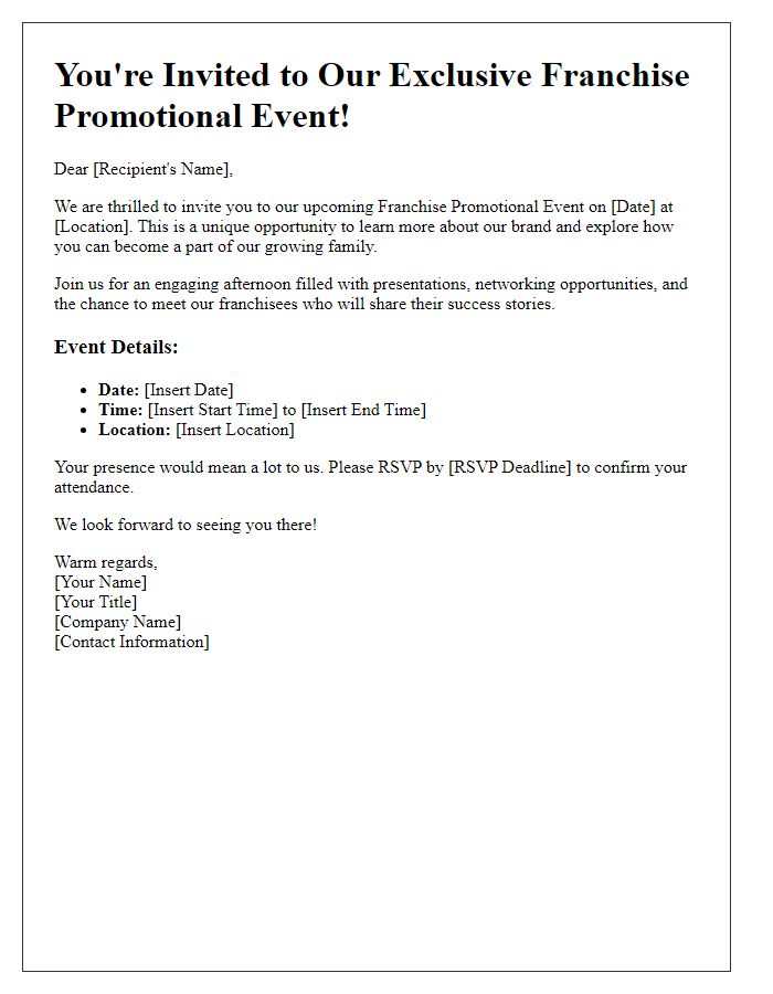 Letter template of special invitation for franchise promotional event