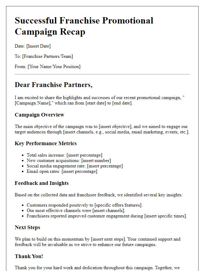 Letter template of successful franchise promotional campaign recap