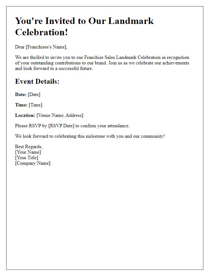 Letter template of franchise sales landmark celebration invitation