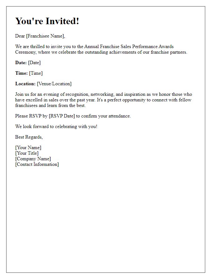 Letter template of franchise sales performance awards ceremony