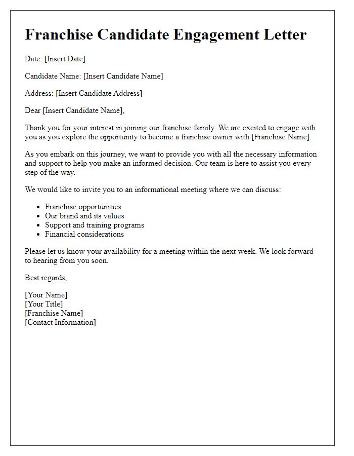 Letter template of Franchise Candidate Engagement