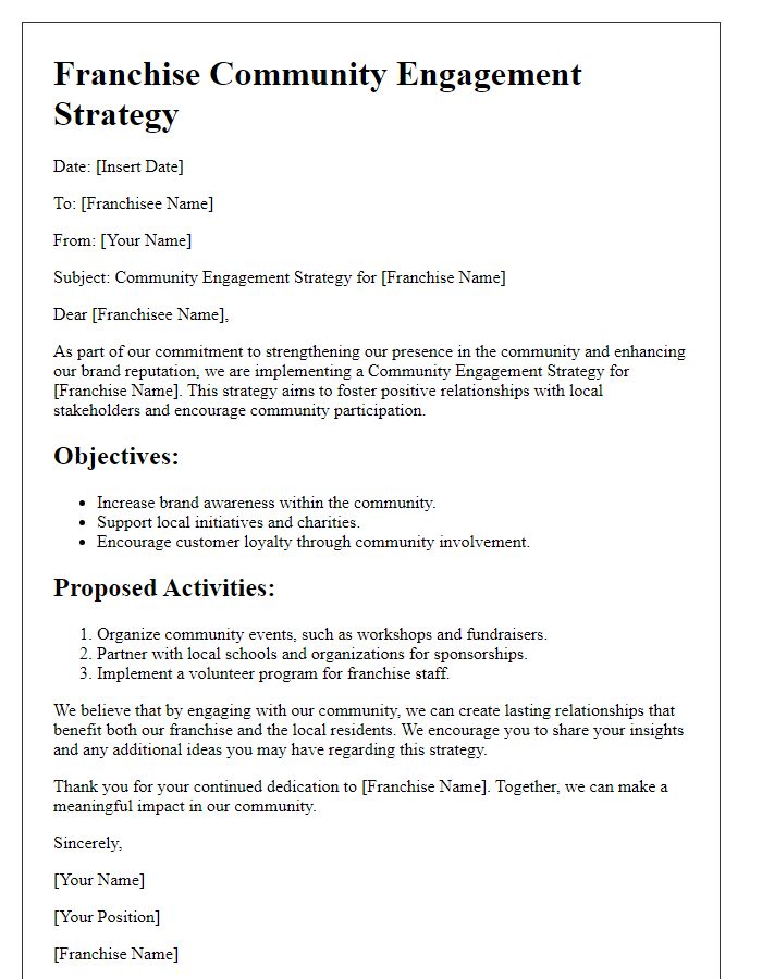 Letter template of franchise community engagement strategy