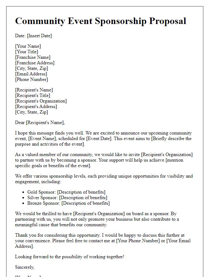 Letter template of franchise community event sponsorship