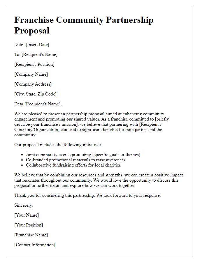 Letter template of franchise community partnership proposal