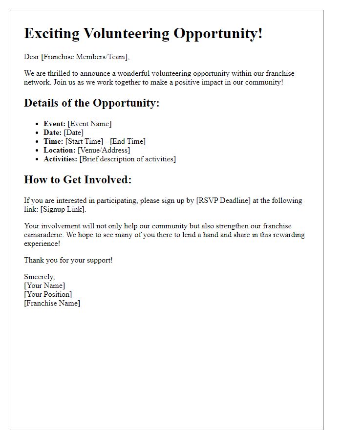 Letter template of franchise volunteering opportunity announcement