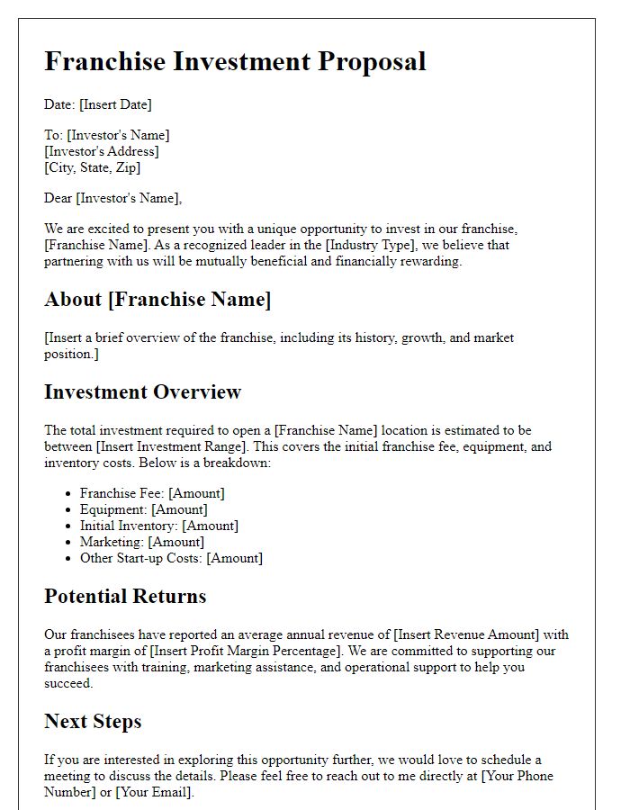 Letter template of Franchise Investment Proposal