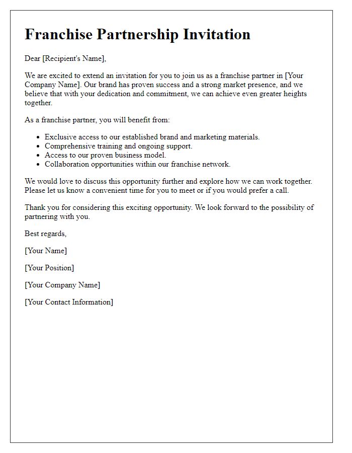 Letter template of Franchise Partnership Invitation