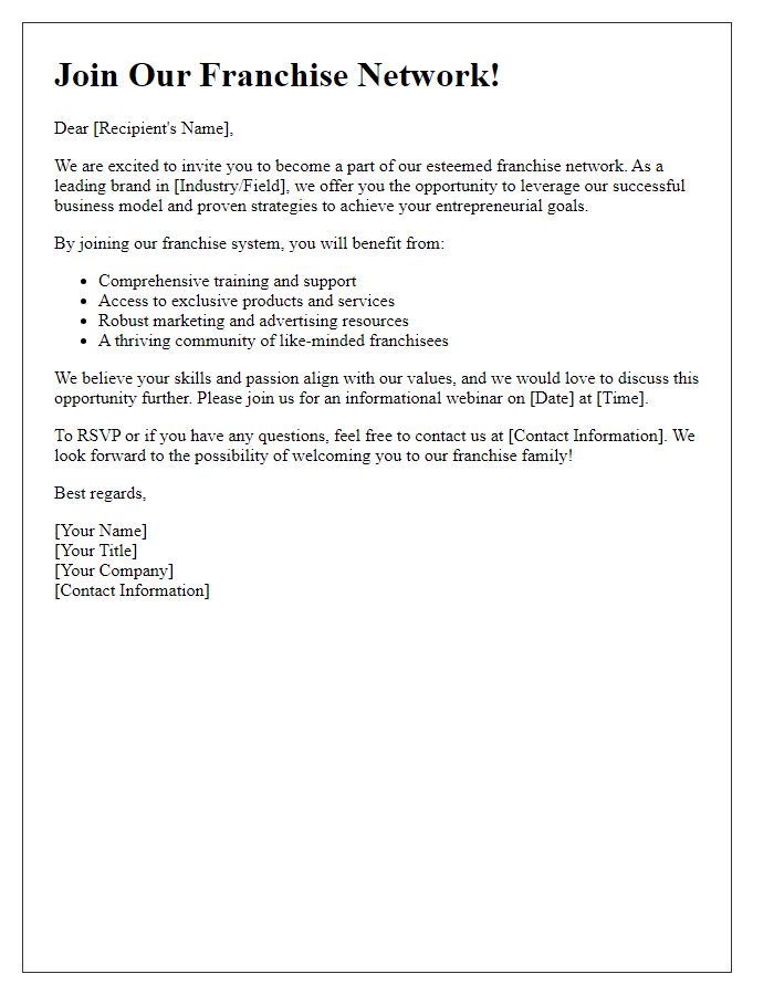 Letter template of Invitation to Join Our Franchise Network