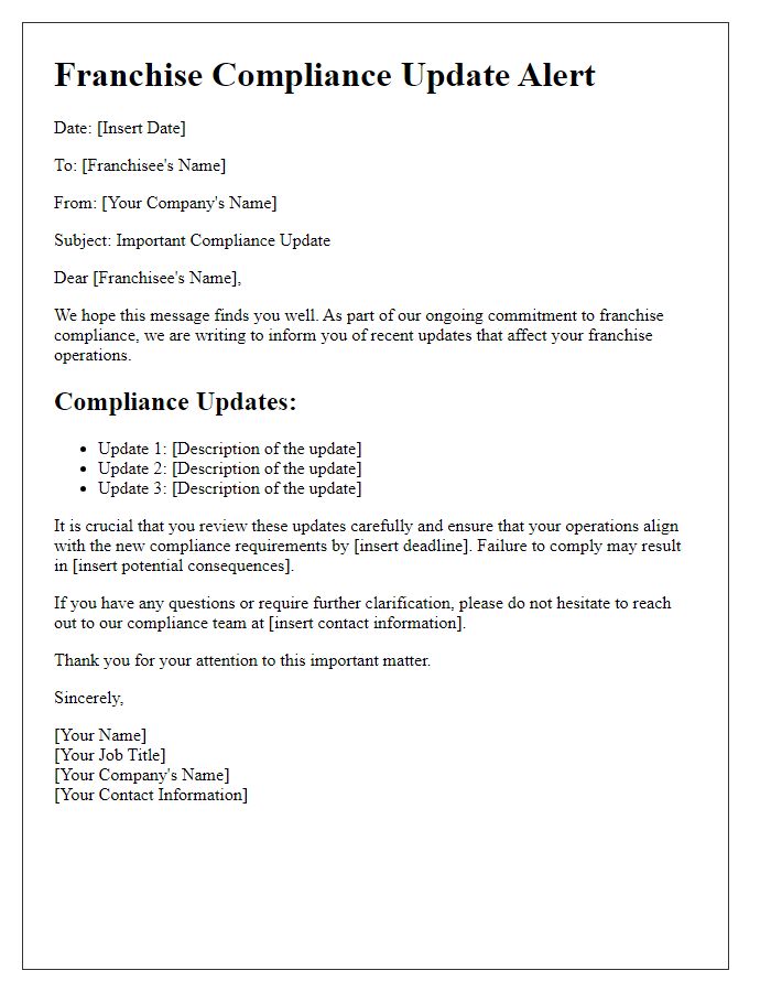 Letter template of Franchise Compliance Update Alert