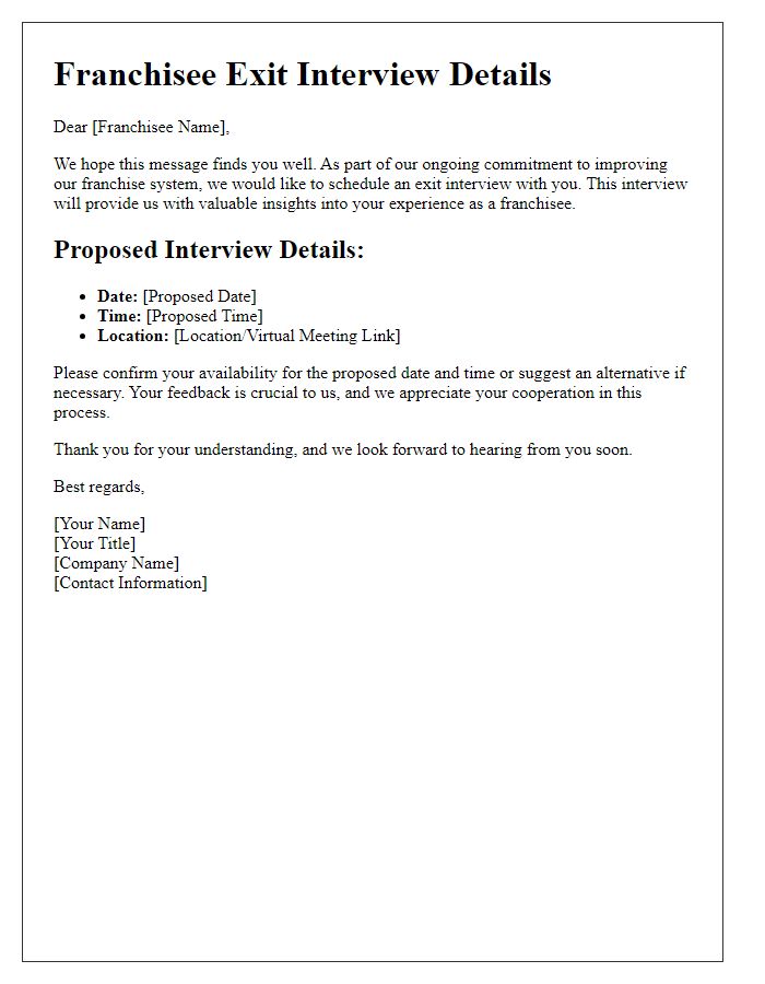 Letter template of Arranging Franchisee Exit Interview Details