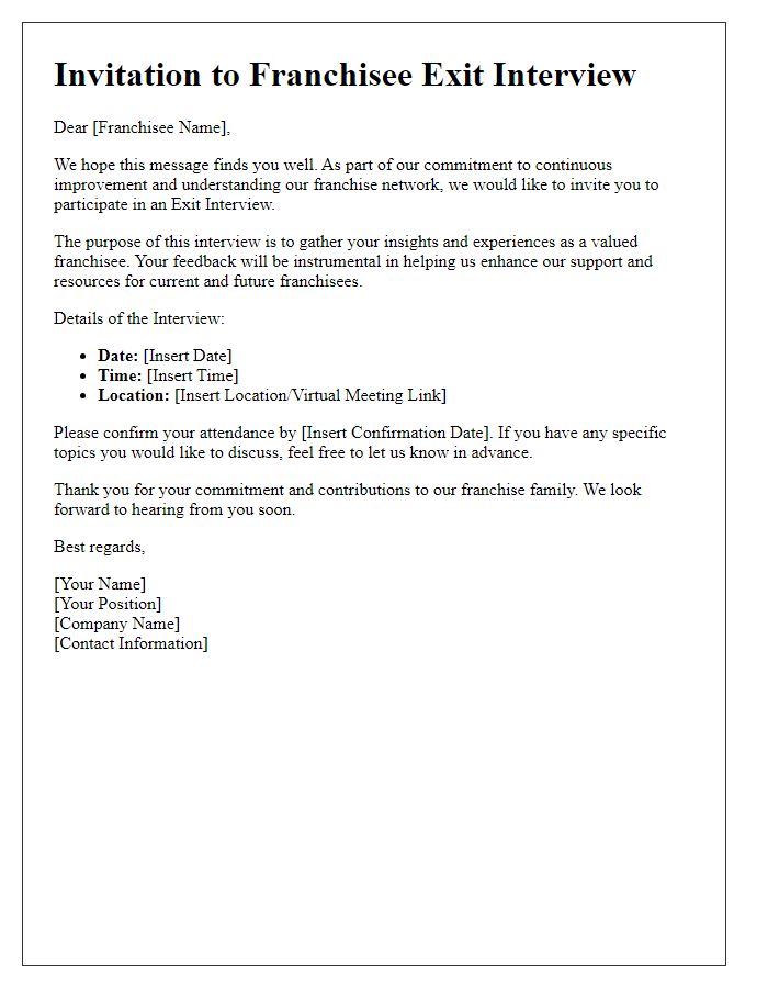 Letter template of Franchisee Exit Interview Invitation