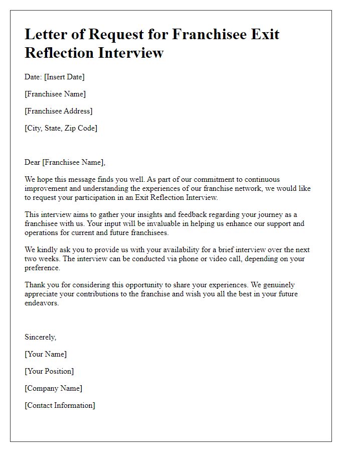 Letter template of Franchisee Exit Reflection Interview Request