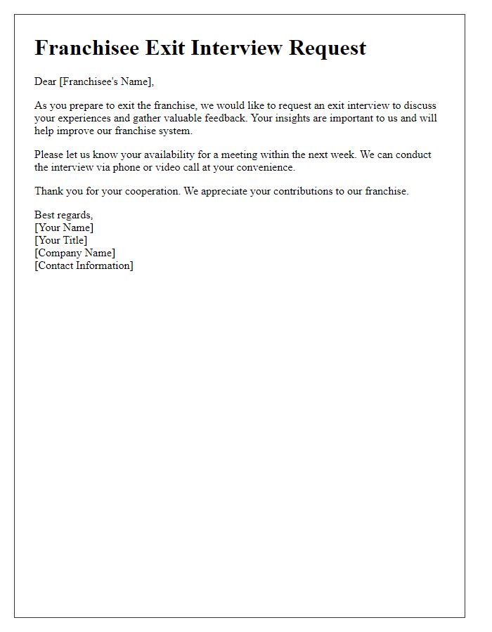 Letter template of Requesting a Franchisee Exit Interview