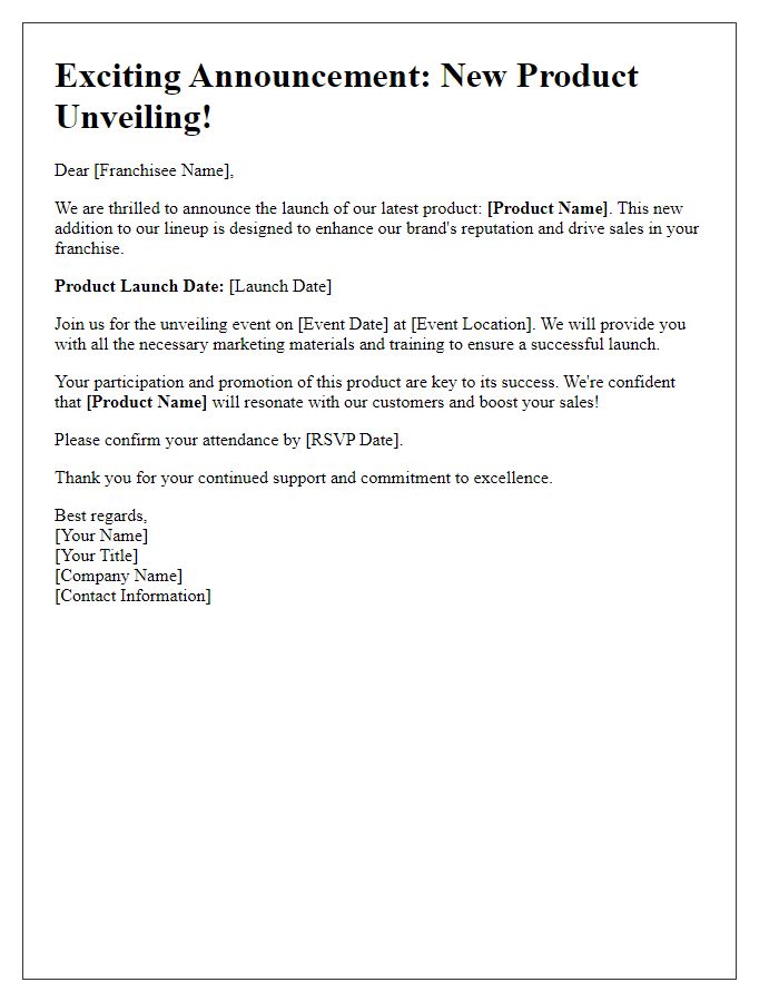 Letter template of franchise new product unveiling.