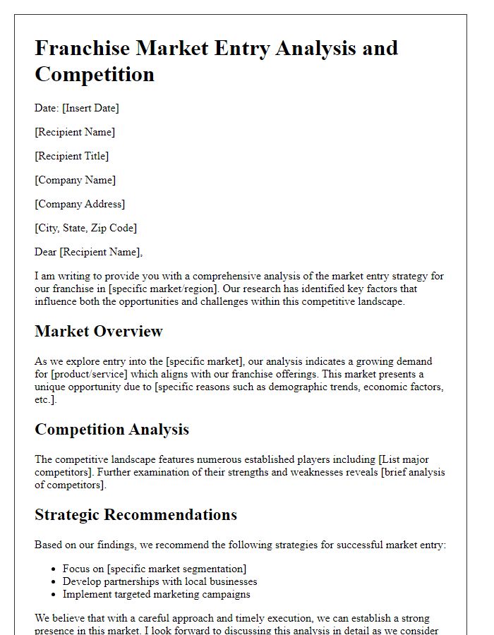 Letter template of Franchise Market Entry Analysis and Competition