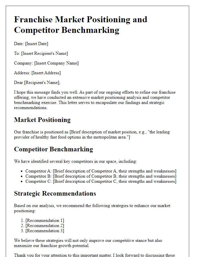 Letter template of Franchise Market Positioning and Competitor Benchmarking