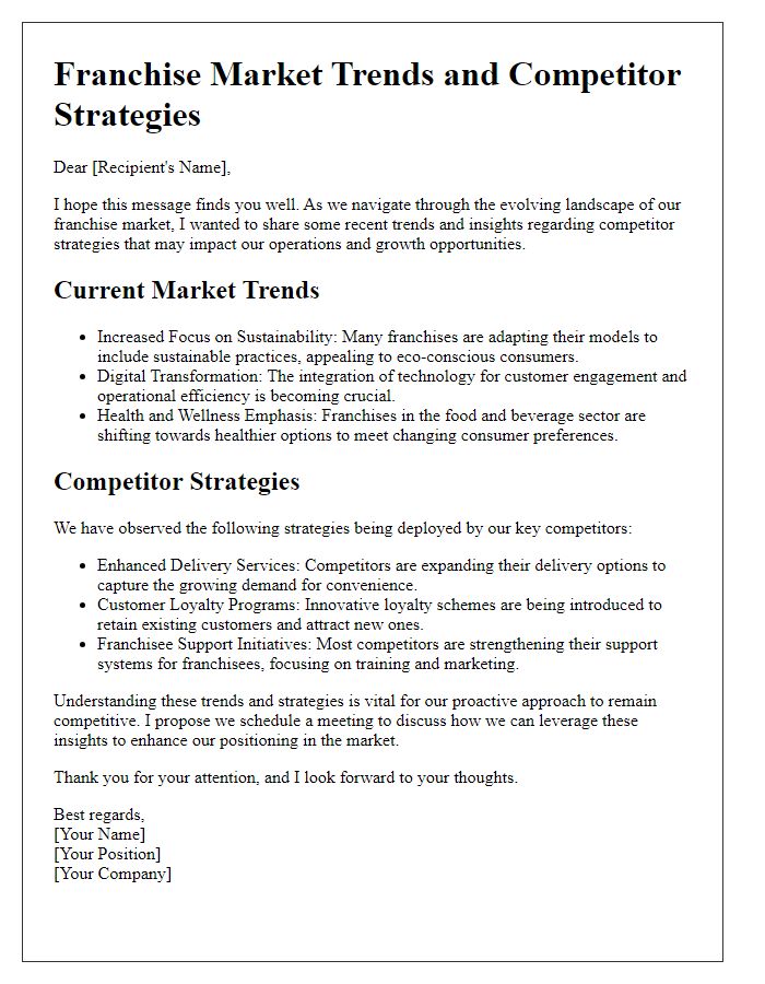 Letter template of Franchise Market Trends and Competitor Strategies