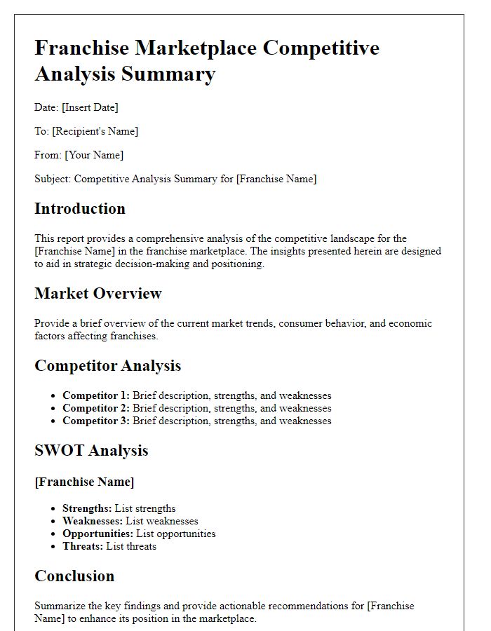 Letter template of Franchise Marketplace Competitive Analysis Summary