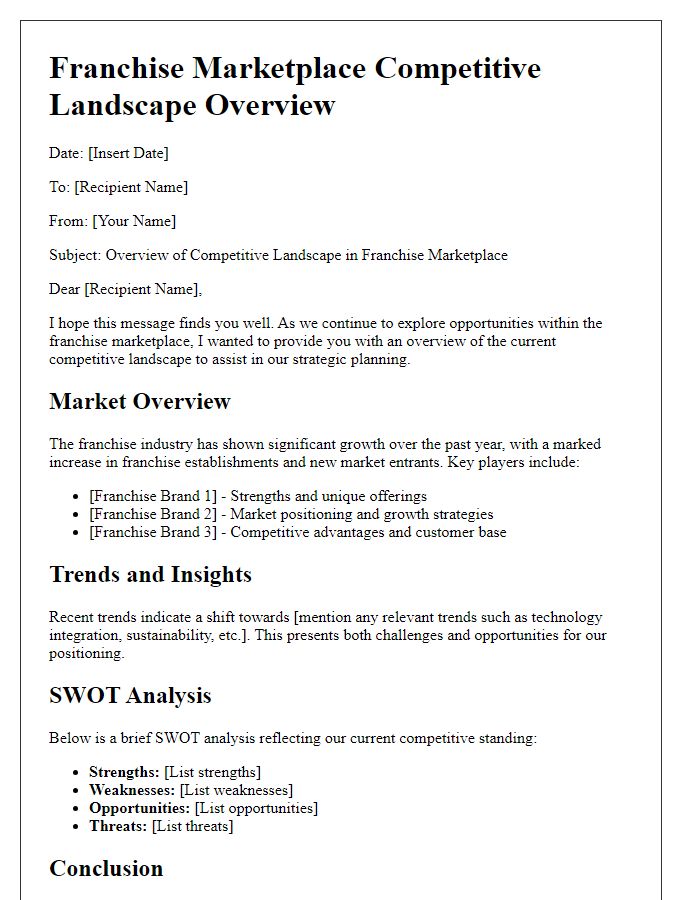 Letter template of Franchise Marketplace Competitive Landscape Overview