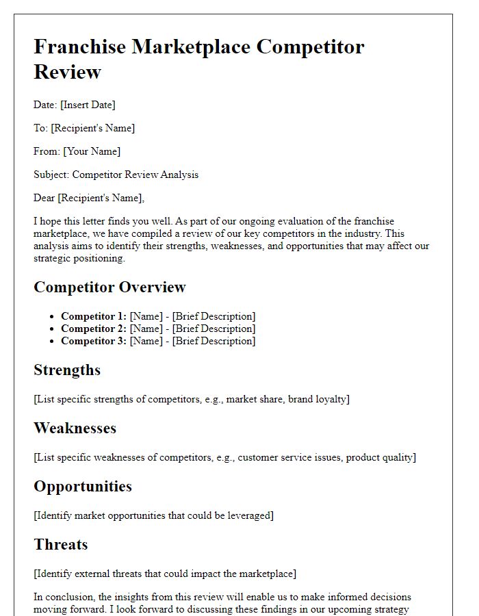 Letter template of Franchise Marketplace Competitor Review