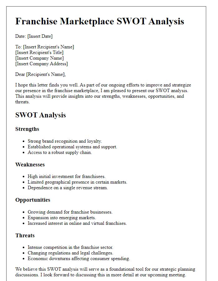 Letter template of Franchise Marketplace SWOT Analysis