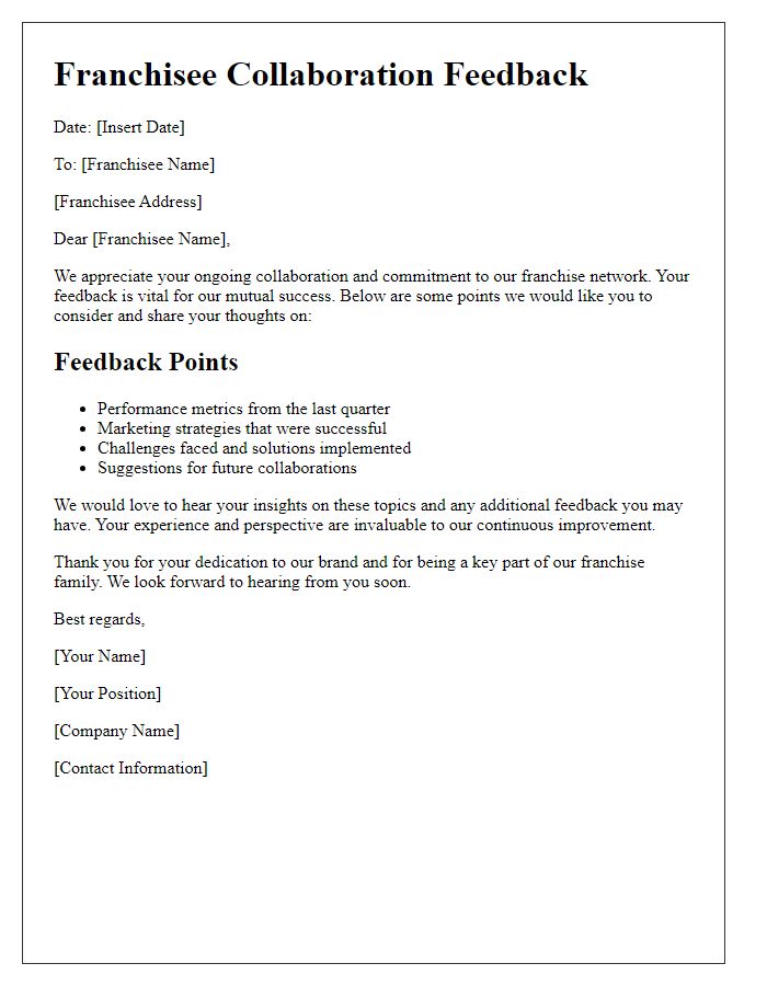 Letter template of franchisee collaboration feedback