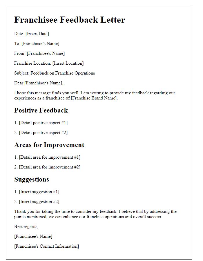 Letter template of franchisee comments feedback