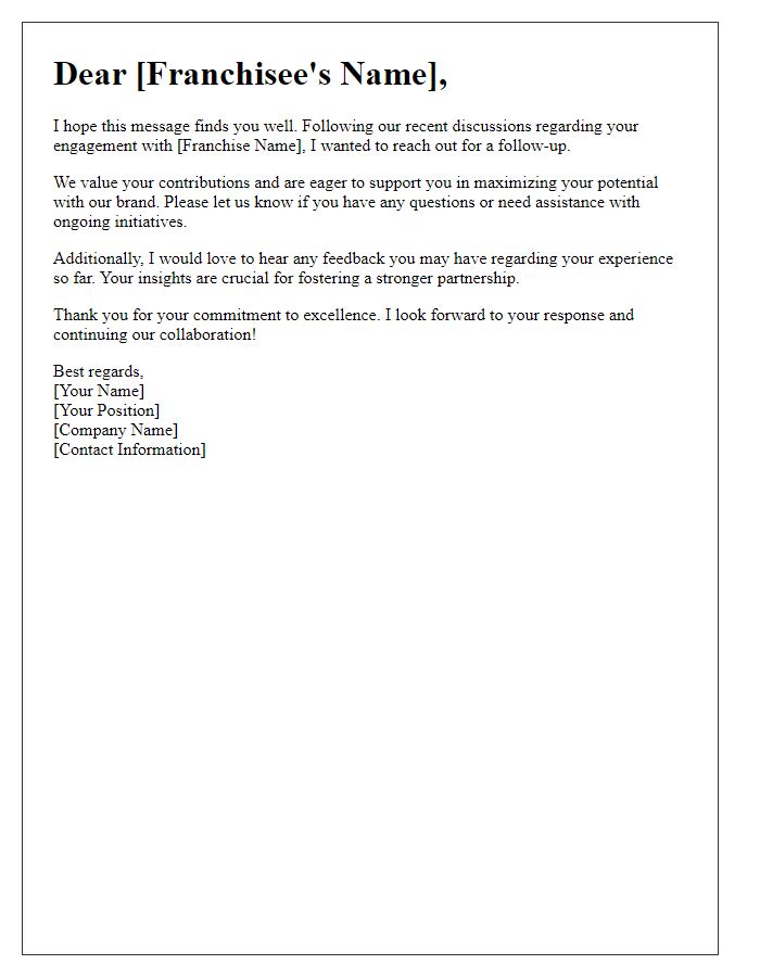 Letter template of franchisee engagement follow-up