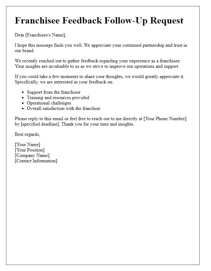 Letter template of franchisee feedback follow-up request