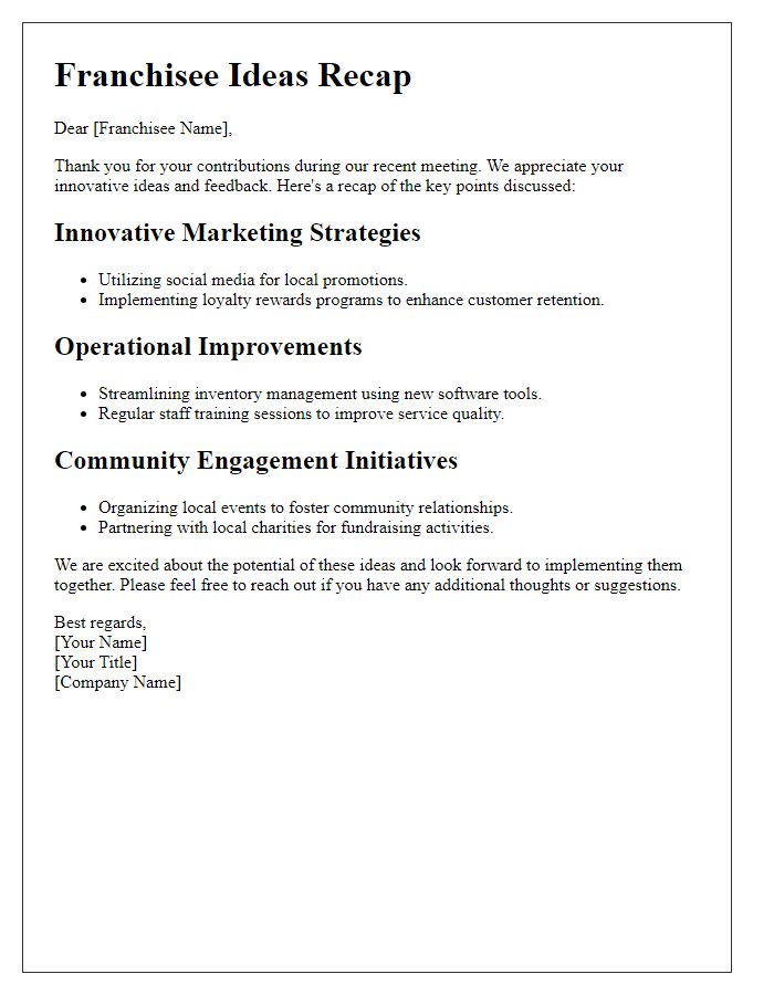 Letter template of franchisee ideas recap