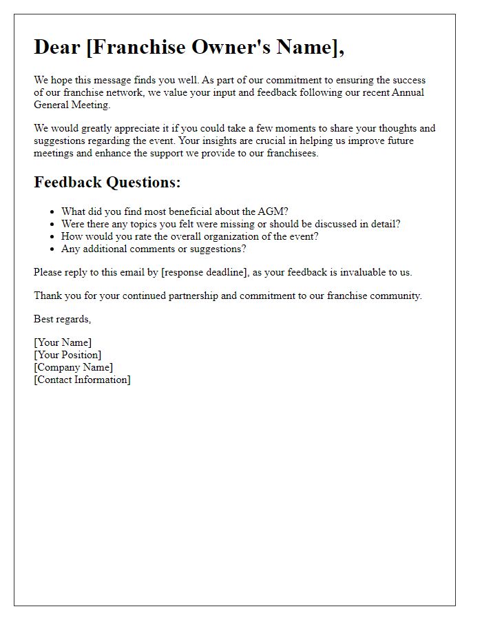 Letter template of Franchise AGM Feedback Request