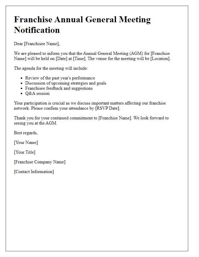 Letter template of Franchise Annual General Meeting Notification