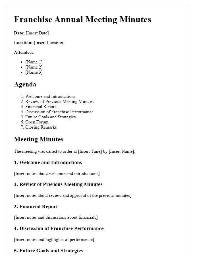 Letter template of Franchise Annual Meeting Minutes