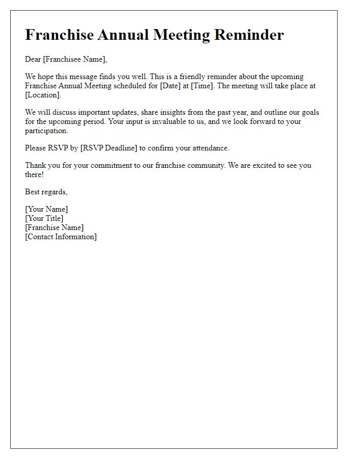 Letter template of Franchise Annual Meeting Reminder