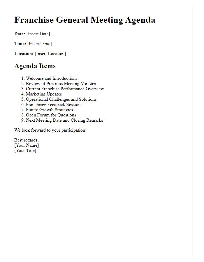 Letter template of Franchise General Meeting Agenda