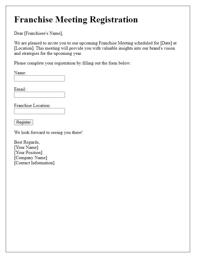 Letter template of Franchise Meeting Registration