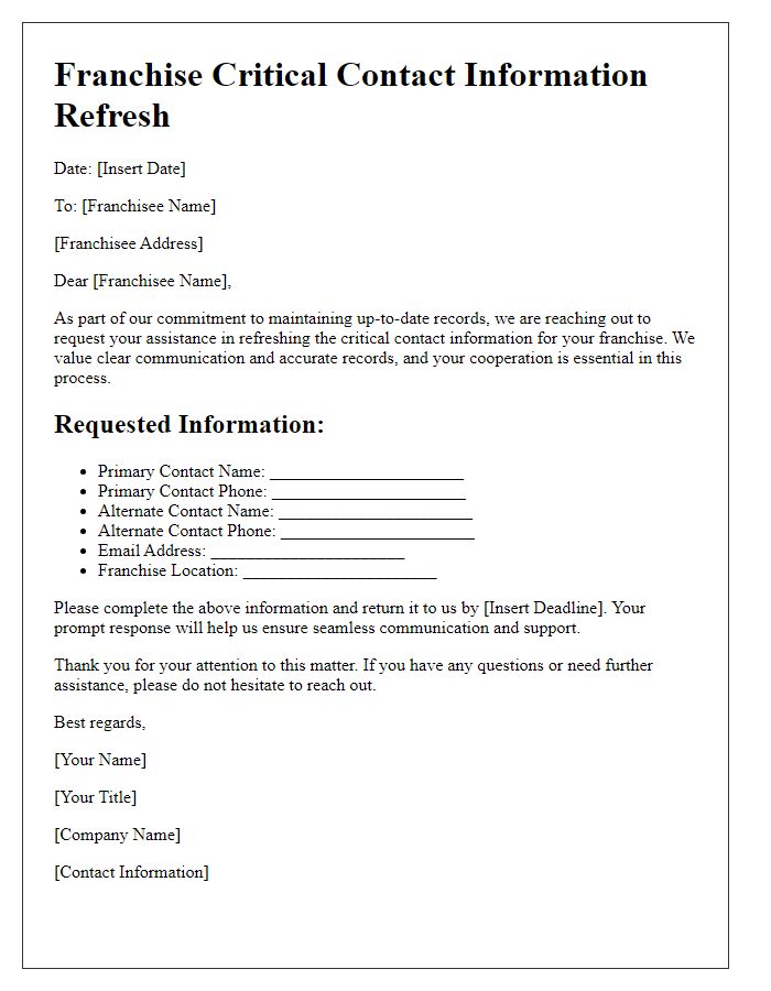 Letter template of franchise critical contact info refresh