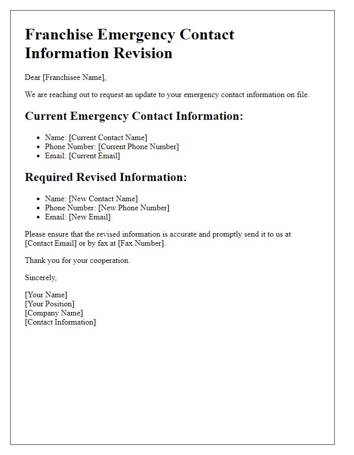 Letter template of franchise emergency contact information revision