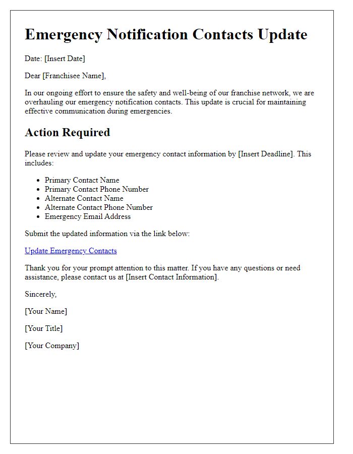 Letter template of franchise emergency notification contacts overhaul