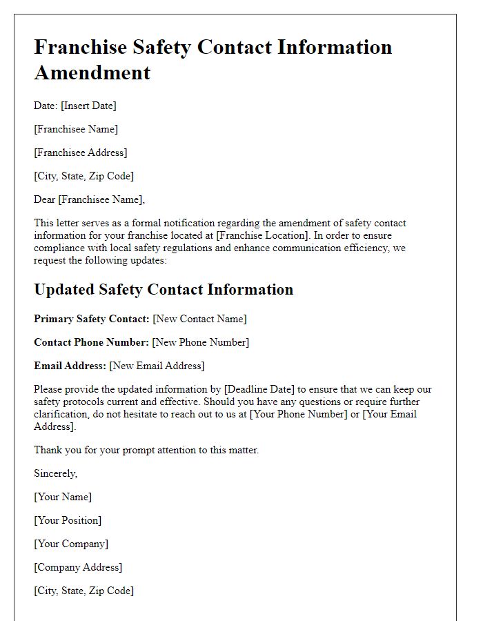 Letter template of franchise safety contact information amendment